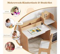 Ensemble bureau et chaise pour enfants Table d'étudiant avec étagères ouvertes Blanc + Naturel