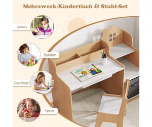 Ensemble bureau et chaise pour enfants Table d'étudiant avec étagères ouvertes Blanc + Naturel