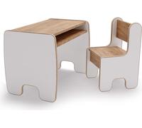 Ensemble bureau et chaise pour enfants TIMI – Design unisexe en blanc/chêne doré, avec étagère de rangement, sûr et stable, idéal pour étudier et jouer