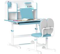 Ensemble bureau et chaise réglables pour enfants AIYAPLAY, bureau d'école avec plateau inclinable, tiroir, étagère, bleu