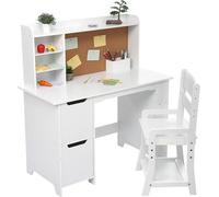Ensemble bureau pour enfant avec chaise et étagère – Bureau blanc pour garçons et filles de 3 à 8 ans, comprenant un tableau d'affichage, un tiroir et un placard