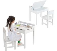 Ensemble bureau pour enfant, comprenant un bureau avec chaise et tiroir, un bureau avec plateau rabattable et support pour rouleaux de papier, ensemble de sièges pour enfants de 3 à 12 ans (blanc)