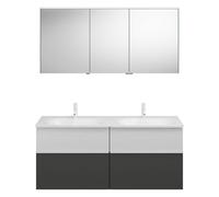 Ensemble burgbad Fiumo, composé d'une armoire de toilette, d'un lavabo en fonte minérale et d'un meuble sous-lavabo, avec façade plissée, largeur : 1420 mm., SGGT142RF3958G0223, Couleur: Graphite doux
