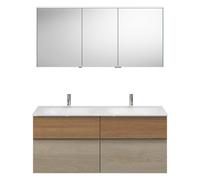 Ensemble burgbad Fiumo, composé d'une armoire de toilette, d'un lavabo en fonte minérale et d'un meuble sous-lavabo, avec façade plissée, largeur : 1420 mm., SGGT142RF3959G0146, Couleur: Chêne Décor C