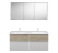 Ensemble burgbad Fiumo, composé d'une armoire de toilette, d'un lavabo en fonte minérale et d'un meuble sous-lavabo, avec façade plissée, largeur : 1420 mm., SGGT142RF3956G0223, Couleur: Blanc mat / B