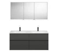 Ensemble burgbad Fiumo, composé d'une armoire de toilette, d'un lavabo en fonte minérale et d'un meuble sous-lavabo, avec façade plissée, largeur : 1420 mm., SGGT142RF3958G0200, Couleur: Graphite doux
