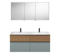 Ensemble burgbad Fiumo, composé d'une armoire de toilette, d'un lavabo en fonte minérale et d'un meuble sous-lavabo, avec façade plissée, largeur : 1420 mm., SGGT142RF3957G0200, Couleur: Bleu glace so