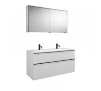 Ensemble burgbad Fiumo, SXFW122, composé d'une armoire de toilette, d'un lavabo en fonte minérale et d'un meuble sous-lavabo, avec façade plissée, largeur : 1220 mm., SFXW122F3957G0200, Couleur: Bleu