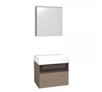 Ensemble burgbad Yumo lavabo en céramique avec meuble sous-lavabo, y compris armoire de toilette, largeur : 665mm, SFKZ067F3717G0179, Couleur: Chêne Décor Cachemire Mélamine / Chêne Décor Cachemire Mé