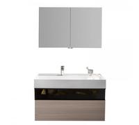 Ensemble burgbad Yumo lavabo en céramique avec meuble sous-lavabo, y compris armoire de toilette, largeur : 1015mm, SFKZ102F3724G0179, Couleur: Mélamine noire Hacienda / Mélamine noire Hacienda