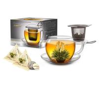 Ensemble cadeau "Jumbo XXL" : tasse à thé de 450 ml avec filtre en acier inoxydable et couvercle, plus 2 sachets de thé en forme de fleur