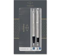 Ensemble cadeau Parker 2183058IM comprenant un stylo-bille et un stylo plume, avec détails en acier inoxydable chromé et cartouche d'encre bleue