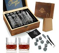 Ensemble-Cadeau pour Hommes de Pierres et Verres à Whisky, Glacon Reutilisable avec Coffret, 8 Granit Pierres à Whisky et 2 Verres