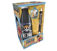 Ensemble cadeau - PYRAMID - One Piece - Noir - Bouteille, portefeuille et stylo + magnet - Emblèmes crâne Chapeau de paille