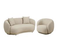 AltoBuy Ensemble canapé 2,5 Places Fixe + 1 Fauteuil pivotant en Tissu Bouclé Texturé Beige - HARWEY