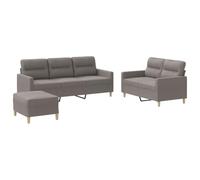 Ensemble canapé 3 pièces Taupe en Tissu 100% Polyester avec Coussins, Structure métal et contreplaqué, canapé 2 et 3 Places Plus Pouf Compact pour Salon séjour Bureau, Confortable et Durable