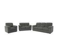 Ensemble Canapé 3 Places + 2 Places + Fauteuil En Velours Côtelé Gris Foncé Lincoln Gris