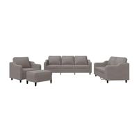 Ensemble canapé 4 pièces Taupe en Tissu Polyester avec Coussins, Fauteuil, canapé 2 et 3 Places et Pouf, Structure métal et contreplaqué, Salon séjour Bureau Confortable et modulable