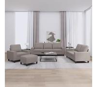Ensemble canapé 4 pièces Taupe Tissu Durable avec Fauteuil, canapé 2 et 3 Places, Repose-Pied Compact, Coussins Inclus pour Salon séjour Bureau Chambre Confort Assise Dossier accoudoir Relax