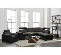 Ensemble canapé d'angle Roma avec fauteuil Ensemble canapé d'angle moderne Roma avec fauteuil Ensemble canapé d'angle avec têtières de sommier, tissu : vardo 19 - black, ottoman : right