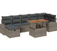Ensemble canapé de jardin 8 pièces, modulaire, polyrotin gris et bois d'acacia massif, 7 places, table, pouf, charge max 845 kg
