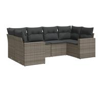 Ensemble canapé de jardin modulable 6 pièces, résine tressée grise, acier enduit de poudre, avec rangement et sacs étanches, coussins déhoussables ...