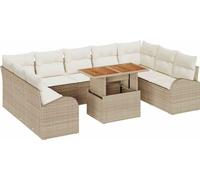 Ensemble canapé de jardin modulaire 10 pcs, poly rotin beige, avec rangements étanches, cadre acier, résistant UV, 9 places, 289x179x69 cm