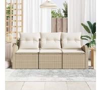 Ensemble canapé de jardin modulaire 3 places, poly rotin beige et blanc, avec rangement intégré, résistant aux UV, pour extérieur