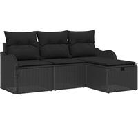 Ensemble canapé de jardin modulaire 4 places, poly rotin noir tressé à la main, avec coussins et rangement, pieds réglables, durable