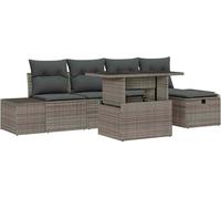 Ensemble Canapé de Jardin Modulaire 6 pcs, Poly Rotin & Acier, Résistant aux Intempéries & UV, 8 Places, Rangement Intégré, 294x117x85 cm