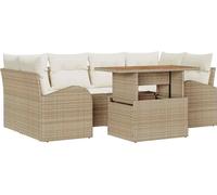 Ensemble canapé de jardin modulaire, 7 pcs avec rangement intégré, poly rotin durable résistant aux UV, capacité 6 personnes, beige