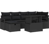 Ensemble Canapé de Jardin Modulaire 7 Pièces, Poly Rotin Acier Revêtu, Protection UV, Capacité 6 Personnes, Noir, Idéal Terrasse Balcon