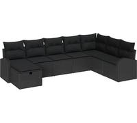 Ensemble Canapé de Jardin Modulaire 8 Places, Poly Rotin & Bois d'Acacia, Rangement Intégré, Résistant aux Intempéries & UV, Noir