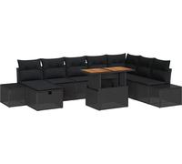 Ensemble Canapé de Jardin Modulaire 9 pcs, 7 Places, Poly Rotin Noir Mat, avec Rangement Intégré et Sacs Étanche, Résistant UV