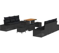 Ensemble canapé de jardin modulaire 9 pièces, 8 places, poly rotin noir, résistant UV, table réglable, coussins déhoussables
