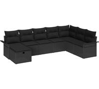 Ensemble Canapé de Jardin Modulaire, Poly Rotin Noir Tressé à la Main, Résistant aux Intempéries Anti-UV, avec Rangement Caché et Coussins, 8 pièces