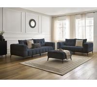 Ensemble canapé droit fixe 3 + 2 places ANIS tissu bouclette avec pouf bleu foncé BOBOCHIC 5 places Bleu foncé