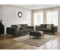 Ensemble canapé droit fixe 3 + 2 places ANIS tissu bouclette avec pouf marron BOBOCHIC 5 places Marron