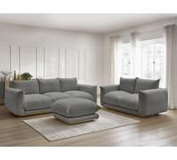 Ensemble canapé droit fixe 3 + 2 places ERNEST tissu bouclette avec pouf gris foncé BOBOCHIC 5 places Gris foncé