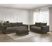 Ensemble canapé droit fixe 3 + 2 places ERNEST tissu bouclette avec pouf marron BOBOCHIC 5 places Marron
