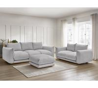 Ensemble canapé droit fixe 3 + 2 places ERNEST tissu velours côtélé avec pouf gris clair BOBOCHIC 5 places Gris clair