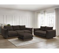 Ensemble canapé droit fixe 3 + 2 places ERNEST tissu velours côtélé avec pouf marron BOBOCHIC 5 places Marron
