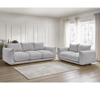 Ensemble canapé droit fixe 3 + 2 places ERNEST tissu velours côtélé gris clair BOBOCHIC 5 places Gris clair