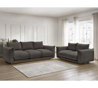 Ensemble canapé droit fixe 3 + 2 places ERNEST tissu velours côtélé taupe BOBOCHIC 5 places Taupe