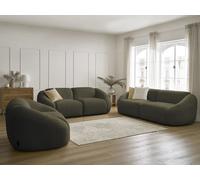 Ensemble canapé droit fixe 3 + 2 places + fauteuil TINA tissu bouclette vert BOBOCHIC 6 places Vert