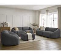 Ensemble canapé droit fixe 3 + 2 places + fauteuil TINA velours côtelé avec pouf gris foncé BOBOCHIC 7 places Gris foncé