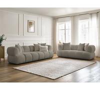 Ensemble canapé droit fixe 3 + 2 places PAMIRA tissu bouclette taupe BOBOCHIC 5 places Taupe