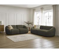 Ensemble canapé droit fixe 3 + 2 places TINA tissu bouclette vert BOBOCHIC 5 places Vert