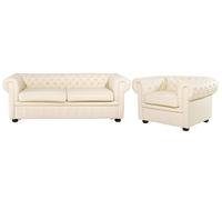 Ensemble canapé et fauteuil en cuir beige crème 4 places CHESTERFIELD
