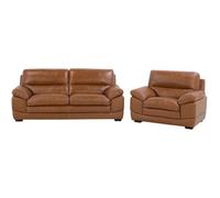 Ensemble canapé et fauteuil en cuir marron HORTEN - BELIANI - Vintage - Moelleux - 4 places